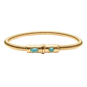 Bracelet Corde De Basse Big Plaqué Or Turquoise