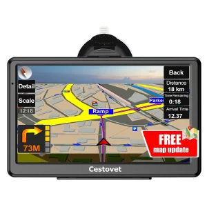 Cestovet GPS Navigation 7 Inch High-Definition Touch Screen with Bluetooth/ FM /Speed Alerts/ Lifetime North America Maps for DC 12V&24V Car Truck RV