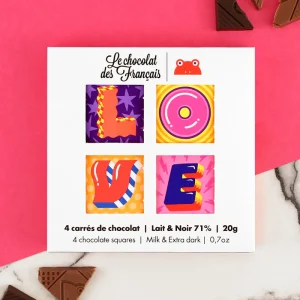 Coffret de 4 Carrés De Chocolat Bio Love