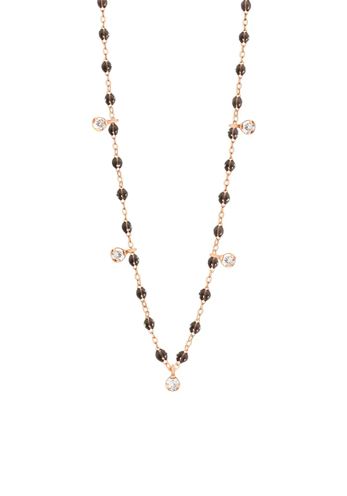 Collier Gigi Suprême Or Rose Diamants Et Résines Quartz 45cm