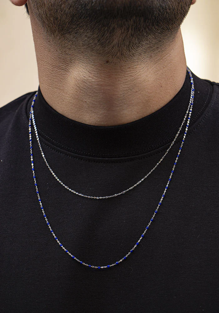 Sautoir Classique Gigi Or Blanc Et Résines Prusse 60cm – Image 3