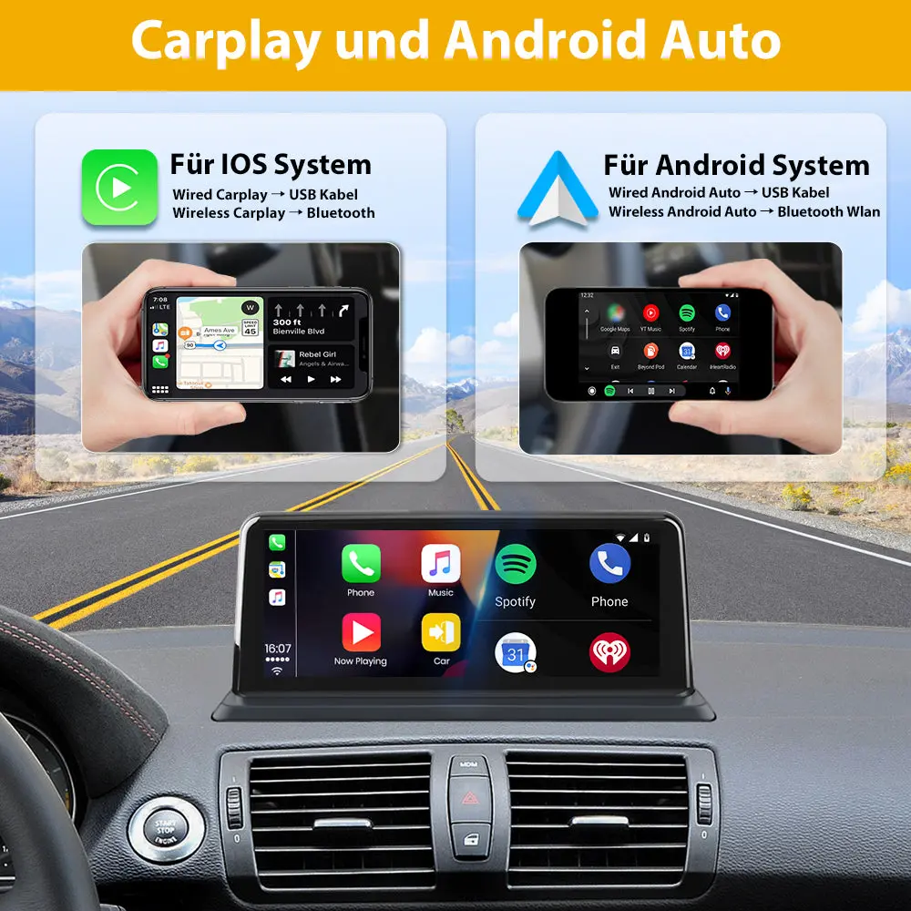 Android 8.8 Zoll AutoRadio 4G+64G für BMW 1 Serie E81 E82 E87 E88 2005-2012 mit ClC system Built in Carplay/Android Auto SWC BT AM/FM – Image 5