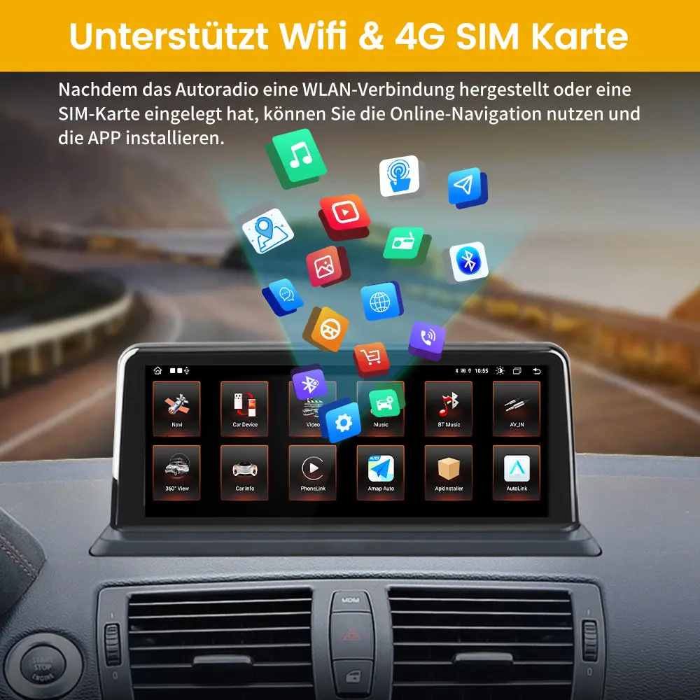 Android 8.8 Zoll AutoRadio 4G+64G für BMW 1 Serie E81 E82 E87 E88 2005-2012 mit ClC system Built in Carplay/Android Auto SWC BT AM/FM – Image 6