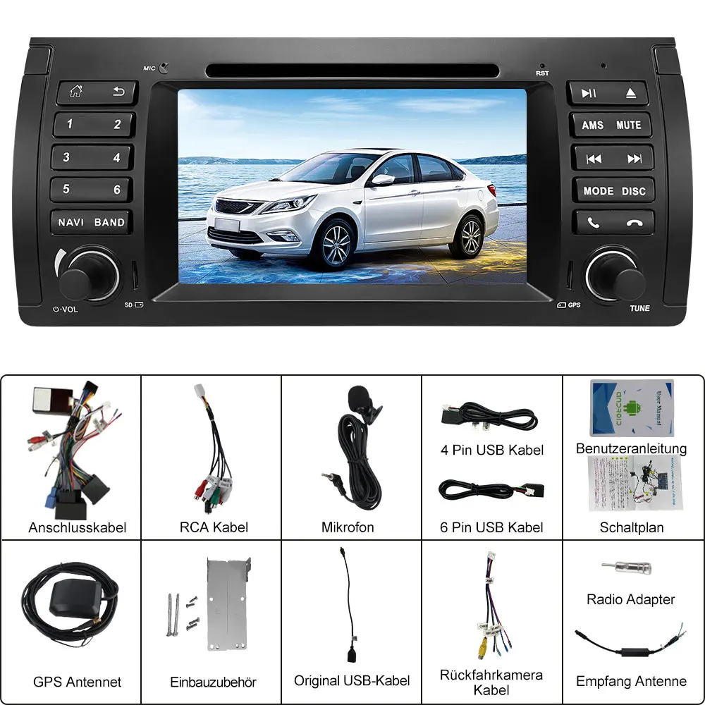 Android 7 Zoll Autoradio 1DIN 2G+32G Für BMW E39 Built in Carplay SWC Bluetooth AM/FM – Image 8
