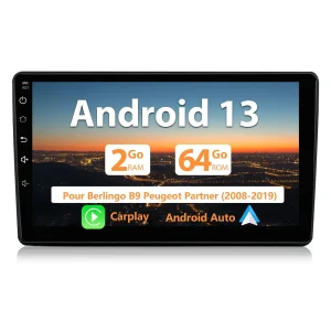 Android Radio Pour Berlingo B9 Peugeot Partner (2008-2019) Construit en Carplay/Android Auto SWC BT AM/FM