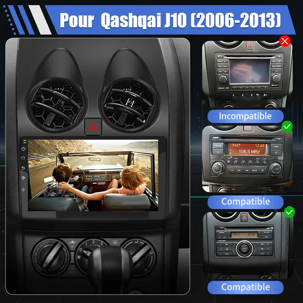 Radio Android Pour 0ashqai110 (2006-2013) Carplay intégré/Android Auto SWC BT AM/FM – Image 3