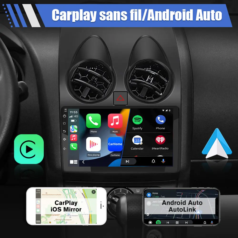 Radio Android Pour 0ashqai110 (2006-2013) Carplay intégré/Android Auto SWC BT AM/FM – Image 4