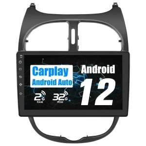 AWESAFE Android 12.0 [2GB+32GB] Radio Coche con Pantalla Táctil 9 Pulgadas para Peugeot 206 2002-2010, Autoradio con Carplay/WiFi/Bluetooth/GPS/FM, Admite Mandos Volante y Aparcamiento