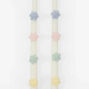 Lot De 2 Bougies Cierges Fleurs Pastel