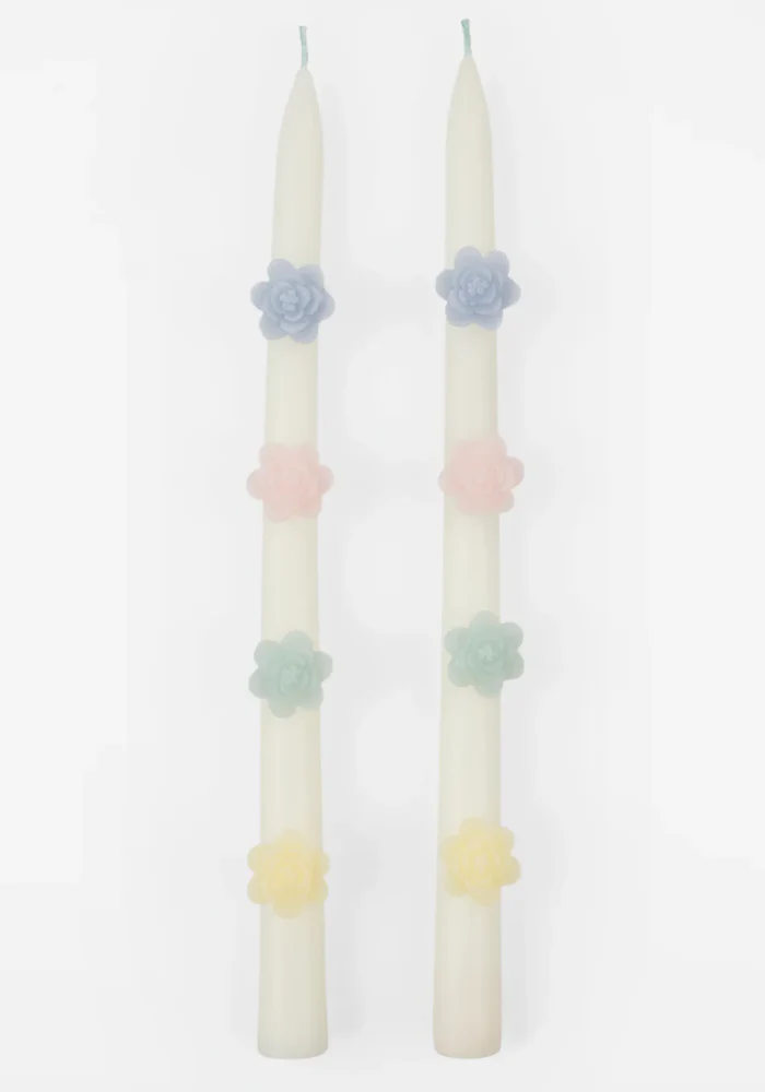 Lot De 2 Bougies Cierges Fleurs Pastel – Image 2