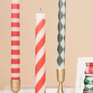 Lot De 6 Bougies Cierges À Rayures