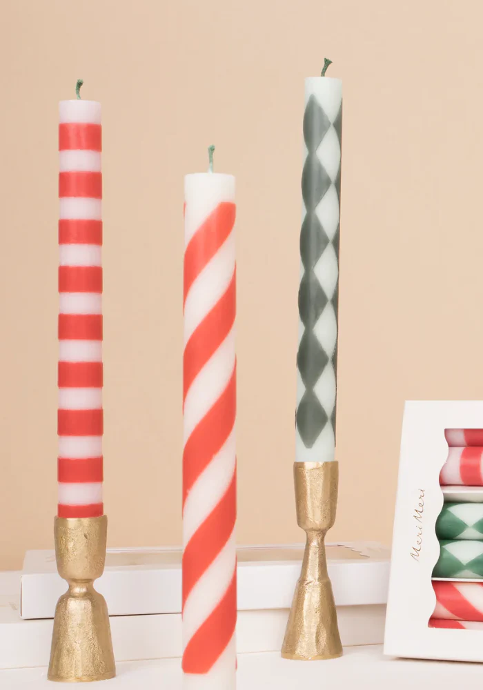 Lot De 6 Bougies Cierges À Rayures