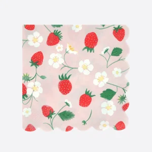 Lot de 16 Petites Serviettes En Papier Motif Fraise