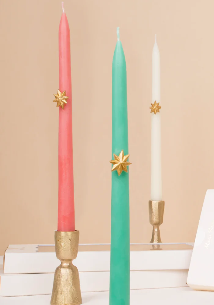 Lot de 6 Bougies Cierges De 3 Couleurs Avec Etoile Dorée – Image 2