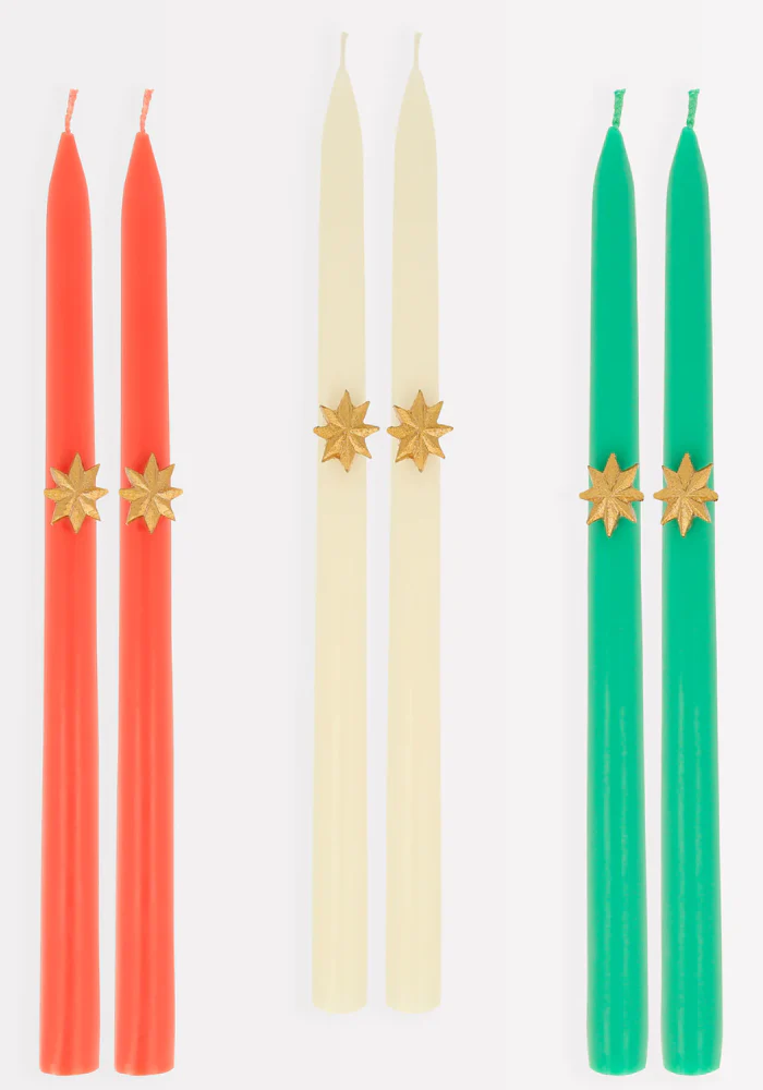 Lot de 6 Bougies Cierges De 3 Couleurs Avec Etoile Dorée – Image 4
