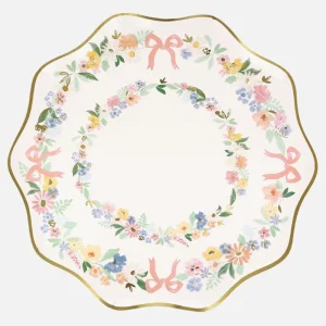 Lot de 8 Grandes Assiettes Fleurs Et Dorure
