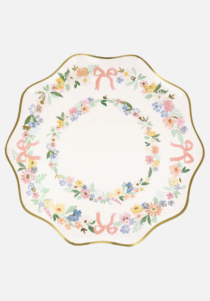 Lot de 8 Grandes Assiettes Fleurs Et Dorure – Image 2