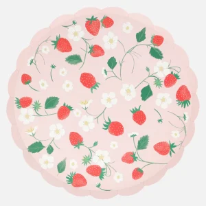 Lot de 8 Grandes Assiettes Papier Motif Fraise