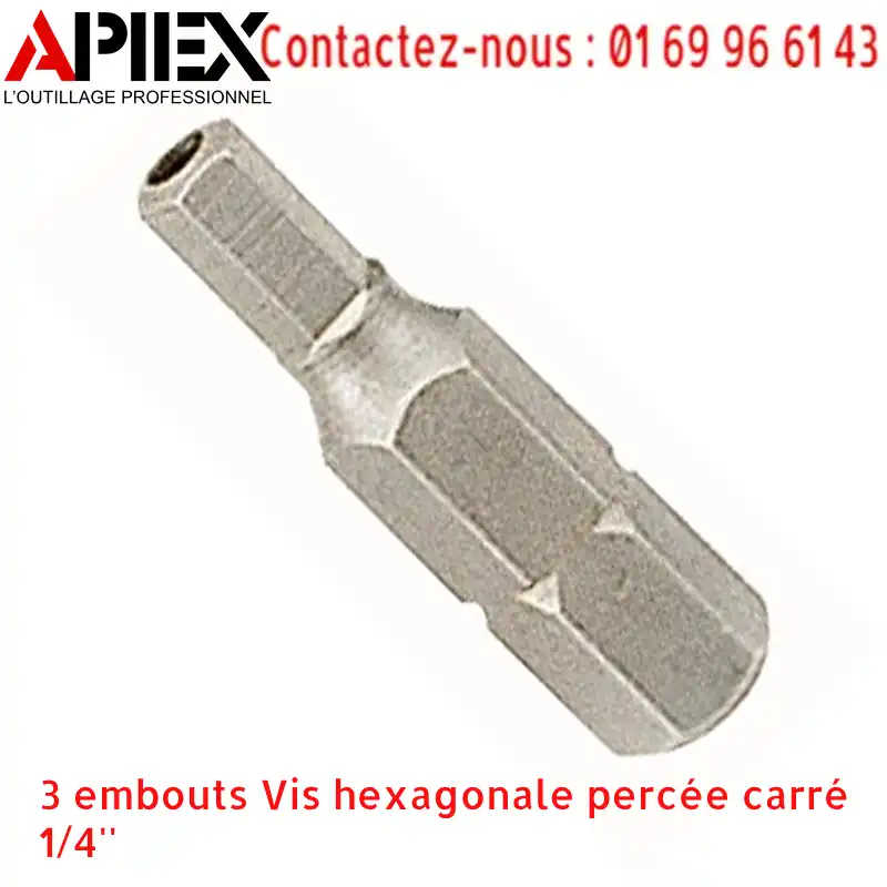 3 embouts Vis hexagonale percée carré 1/4'' – Image 2