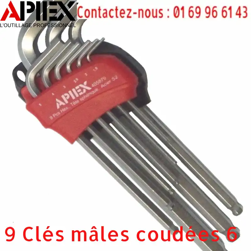 9 Clés mâles coudées 6 pans métriques extra longues