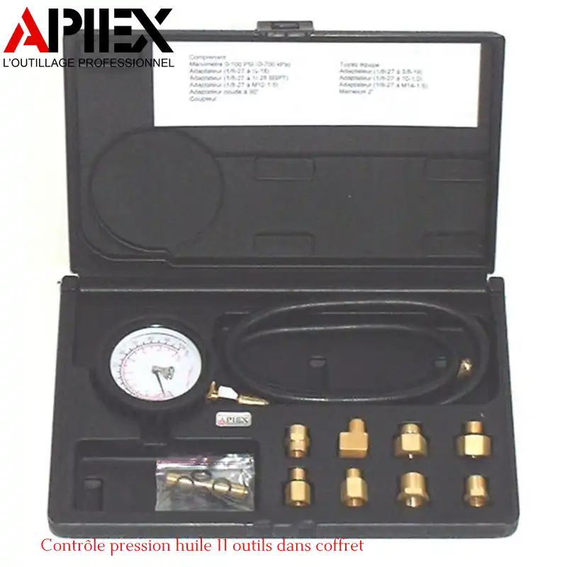 Contrôle pression huile 11 outils dans coffret