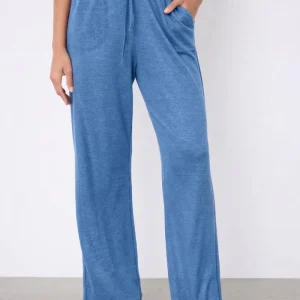 Pantalon En Lin Satine Bleu Jean