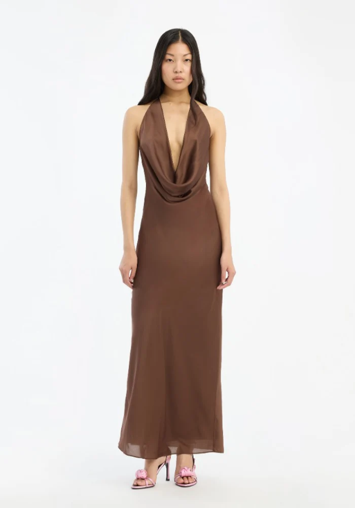 Robe Chiffon Halter Dark Brown – Image 3