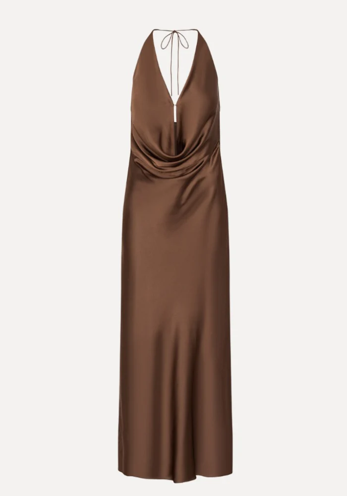 Robe Chiffon Halter Dark Brown – Image 5
