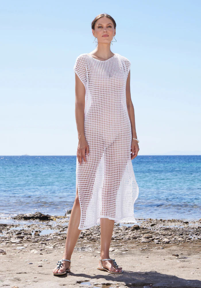 Robe Longue En Crochet Blanc – Image 3