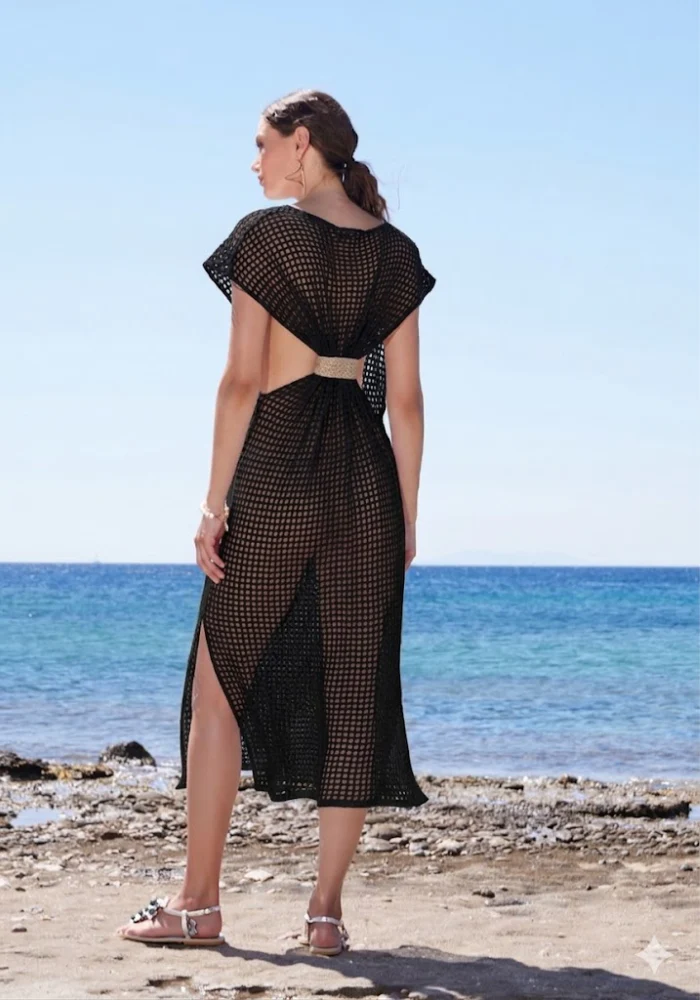 Robe Longue En Crochet Noir