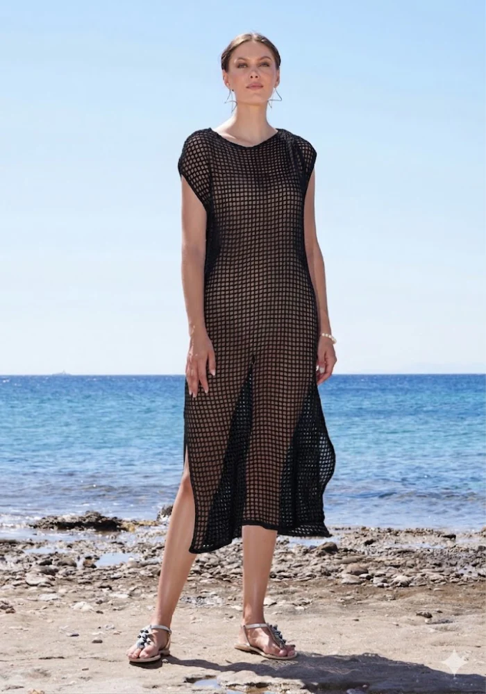 Robe Longue En Crochet Noir – Image 3