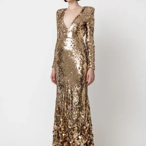Robe Longue Sequins Dores
