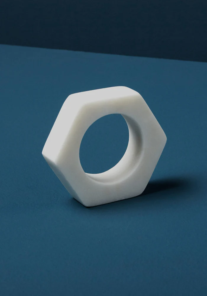 Rond De Serviette Hexagonal En Marbre Blanc – Image 2