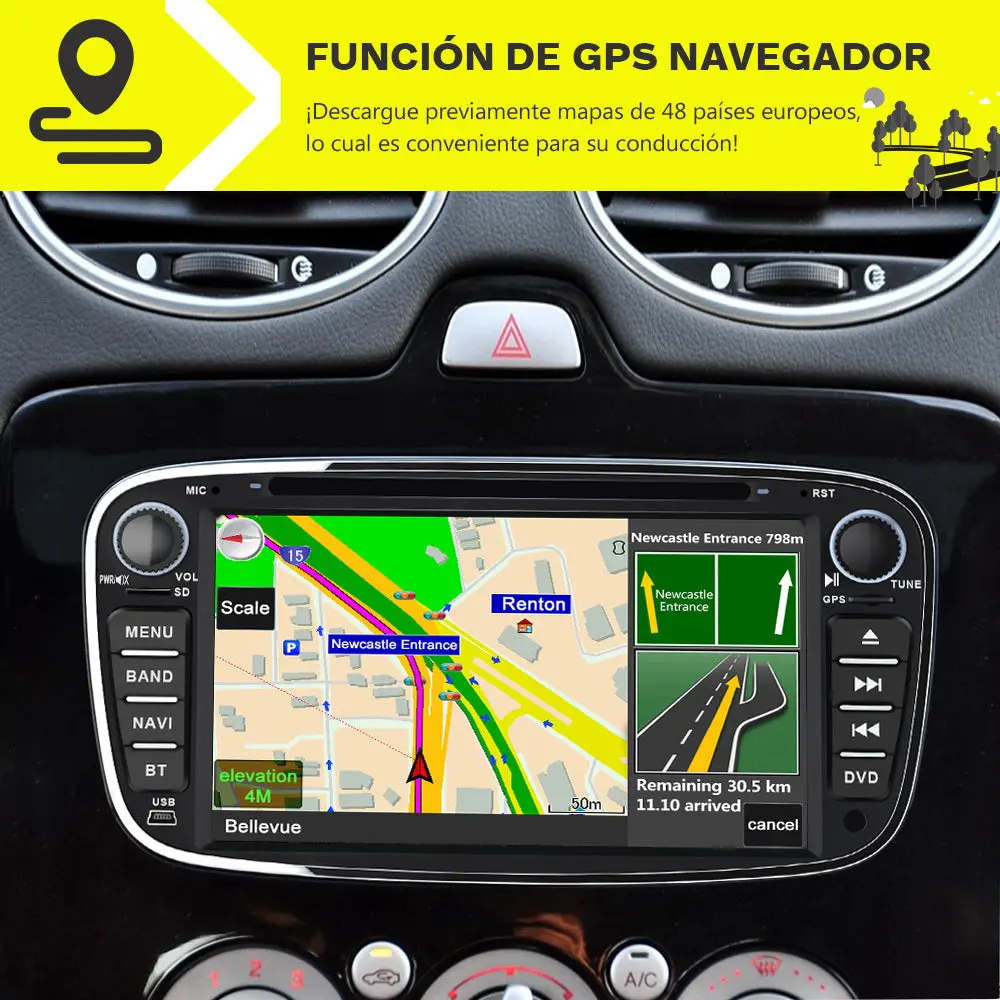 AWESAFE Radio de Coche 7 Pulgadas para Ford Mondeo &Focus &S-Max & C-Max 2008-2011/ Galaxy 2010-2012, 2 DIN Autoradio con Bluetooth/GPS/FM/RDS/CD DVD/USB/SD/Mirrorlink – Image 6