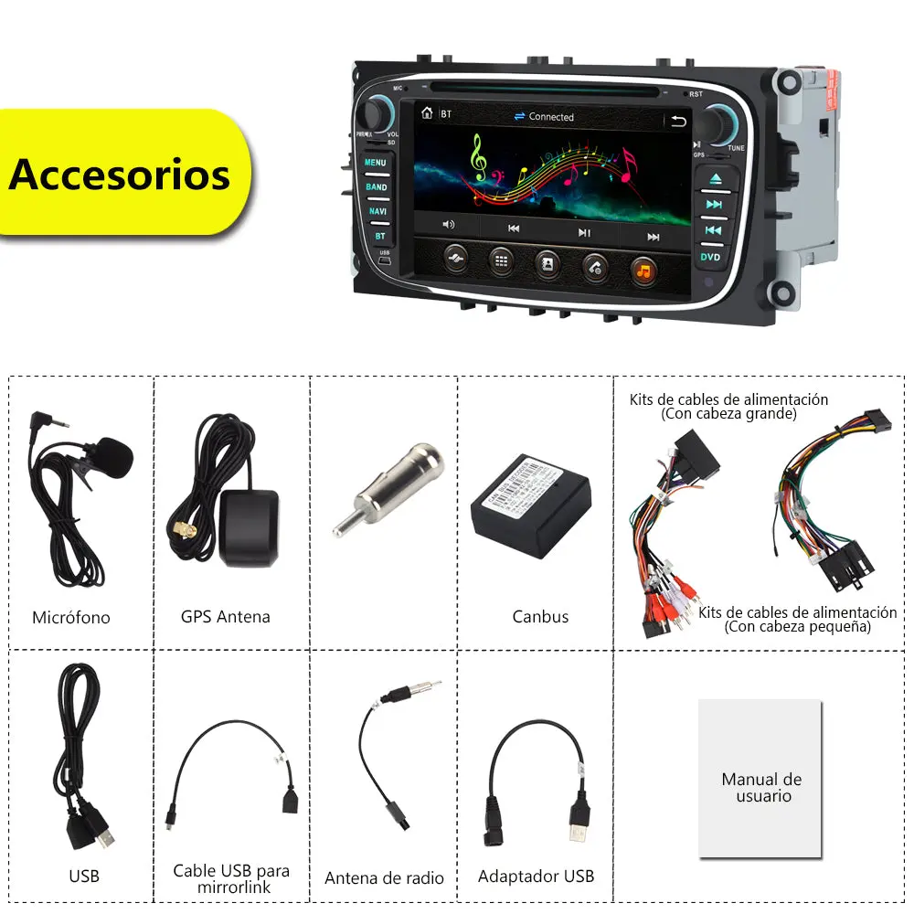 AWESAFE Radio de Coche 7 Pulgadas para Ford Mondeo &Focus &S-Max & C-Max 2008-2011/ Galaxy 2010-2012, 2 DIN Autoradio con Bluetooth/GPS/FM/RDS/CD DVD/USB/SD/Mirrorlink – Image 8