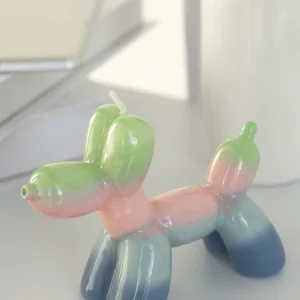 Bougie Chien Ballon Degrade Bleu Rose Et Vert