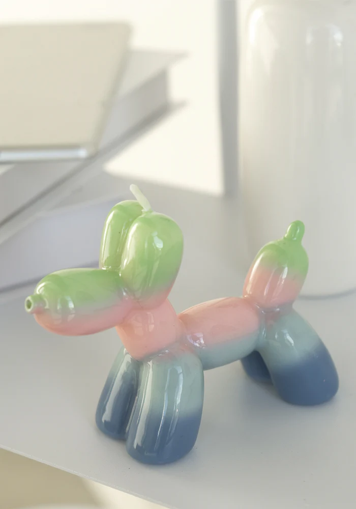 Bougie Chien Ballon Degrade Bleu Rose Et Vert