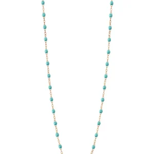 Sautoir Classique Gigi Or Rose Et Résines Turquoise Vert 86cm