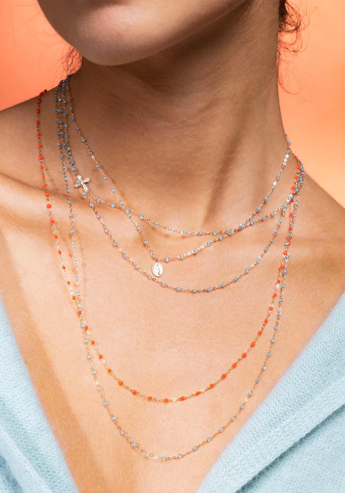 Sautoir Classique Gigi Or Rose Et Résines Aqua 60cm – Image 3