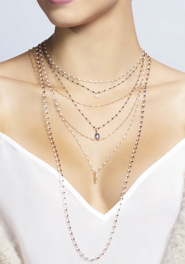 Sautoir Classique Gigi Or Rose Et Résines Quartz 86cm – Image 3