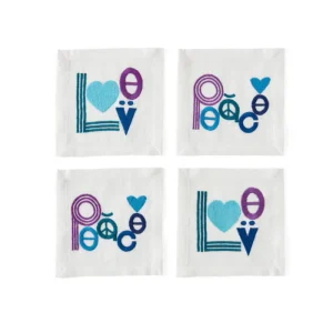 Lot De 4 Dessous De Verres En Lin Brodé