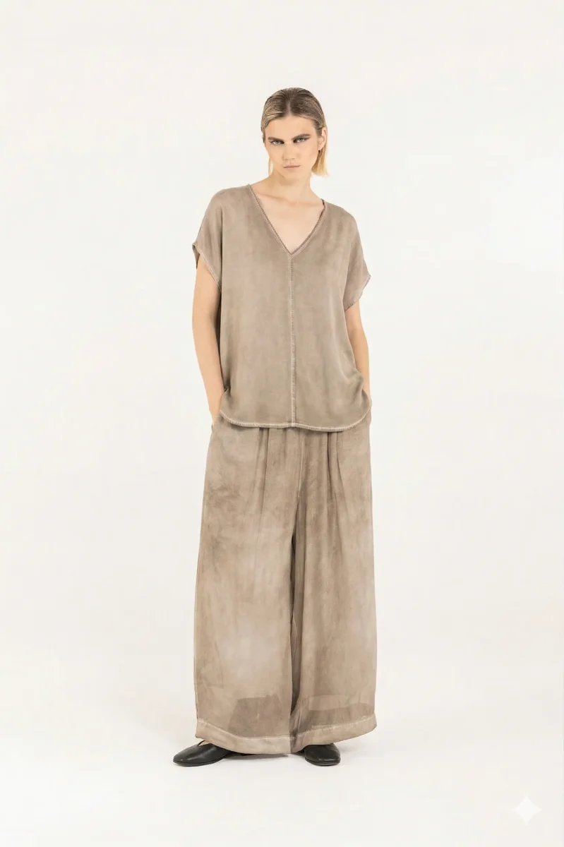 T-Shirt Manches Courtes Col V Sand Shell