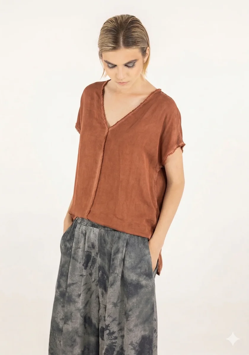 T-Shirt Manches Courtes Col V Starfish Orange