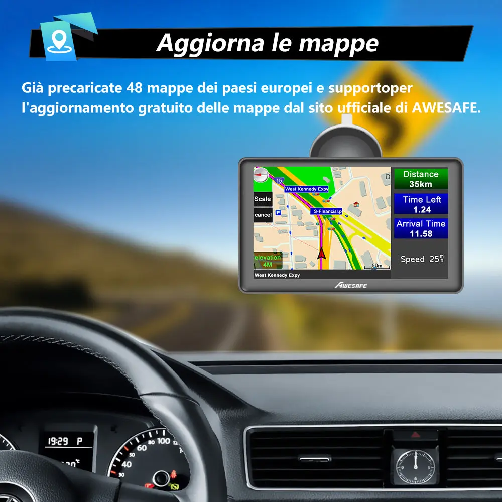 AWESAFE Navigatore GPS 7 Pollici Schermo Touch FM Integrato per Auto Camion 12-24V Mappe Europa 2025 Aggiornamenti Gratis Annuali – Image 5