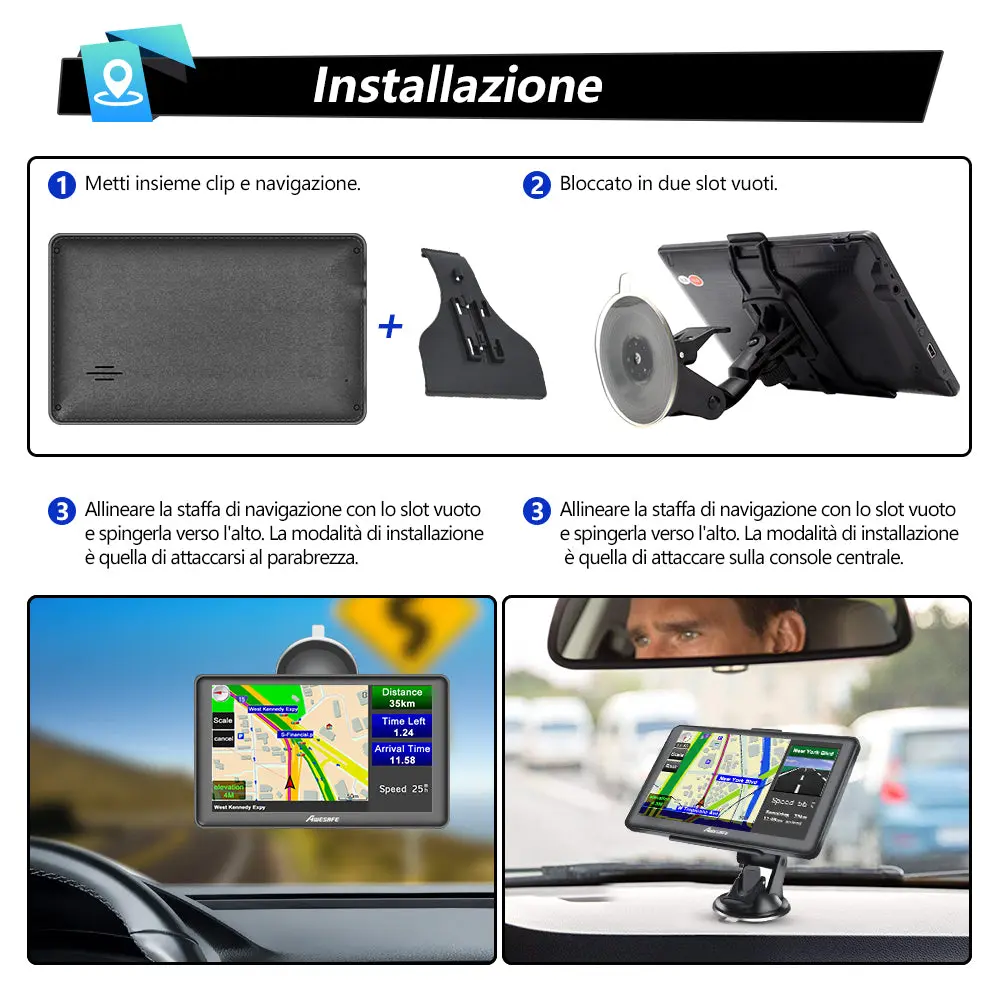 AWESAFE Navigatore GPS 7 Pollici Schermo Touch FM Integrato per Auto Camion 12-24V Mappe Europa 2025 Aggiornamenti Gratis Annuali – Image 6