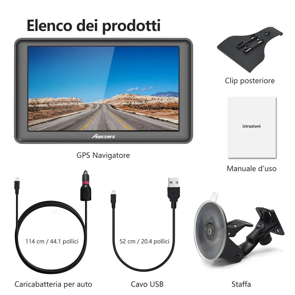 AWESAFE Navigatore GPS 7 Pollici Schermo Touch FM Integrato per Auto Camion 12-24V Mappe Europa 2025 Aggiornamenti Gratis Annuali – Image 8