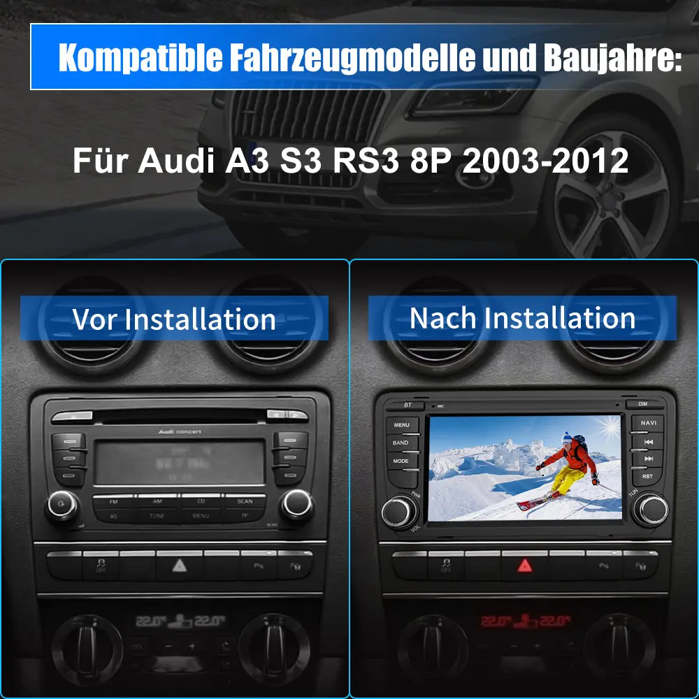 AWESAFE Autoradio für Audi A3 8P S3 RS3 2003-2012, Android 13 System, 7 Zoll Touchscreen, 2G+32G, Unterstützt Navigation Carplay Android Auto Bluetooth WiFi – Image 3