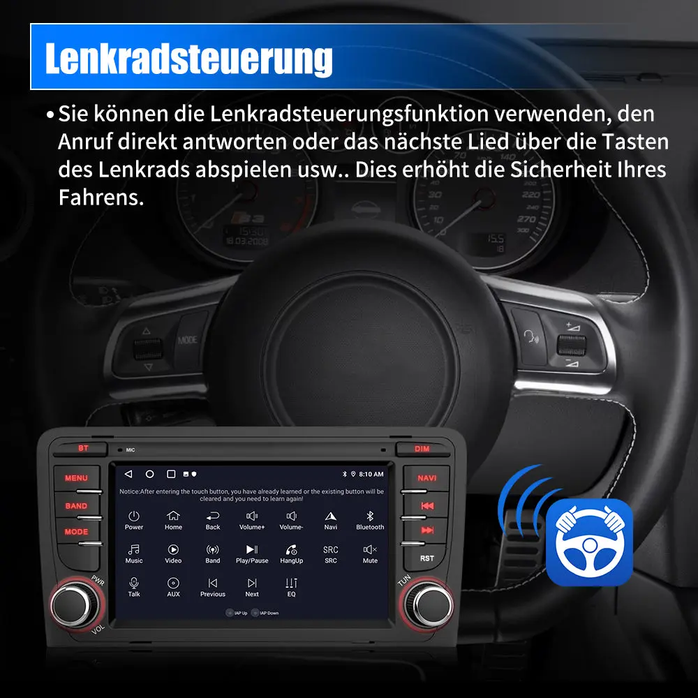 AWESAFE Autoradio für Audi A3 8P S3 RS3 2003-2012, Android 13 System, 7 Zoll Touchscreen, 2G+32G, Unterstützt Navigation Carplay Android Auto Bluetooth WiFi – Image 6