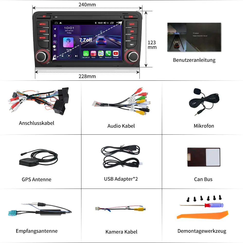AWESAFE Autoradio für Audi A3 8P S3 RS3 2003-2012, Android 13 System, 7 Zoll Touchscreen, 2G+32G, Unterstützt Navigation Carplay Android Auto Bluetooth WiFi – Image 8
