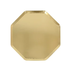 8 Assiettes Dorées Octogonales Grand Modèle